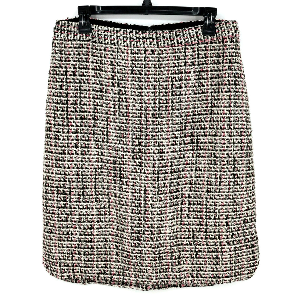 Ann Taylor Skirt Womens 6 Ivory Black Plaid Tweed Knit Back Zip Lined Career